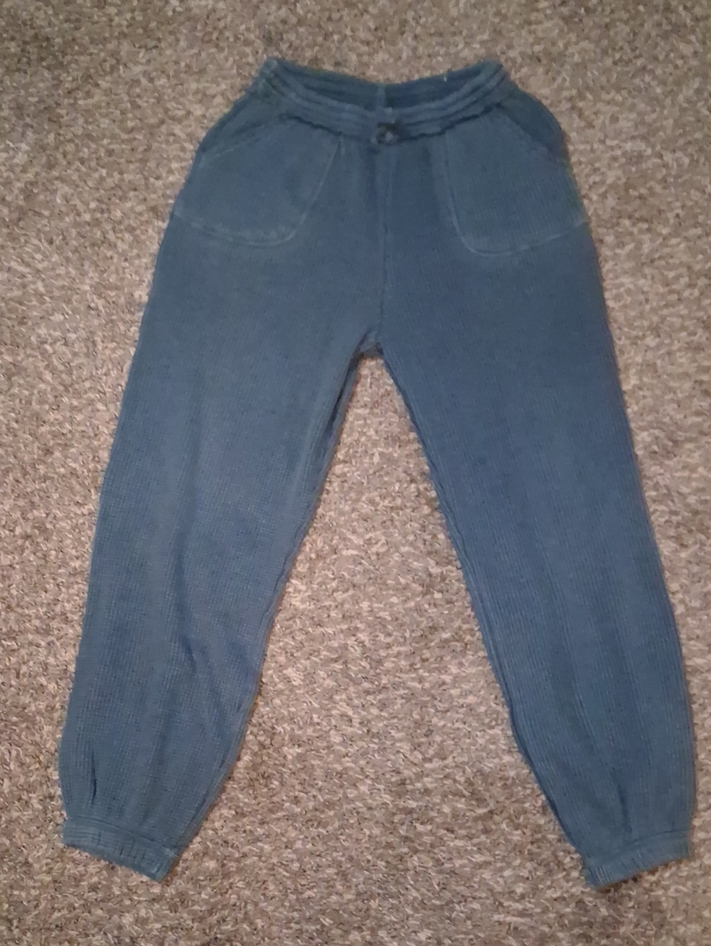 Blue Waffle Knit Jogger Pants